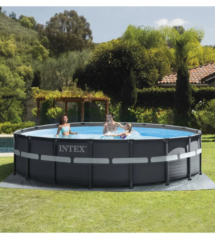 Piscine-Intex Piscina fuori terra con struttura rotonda "ultra xtr frame" pompa a sabbia antracite 549x132 cm - cod. 26330np