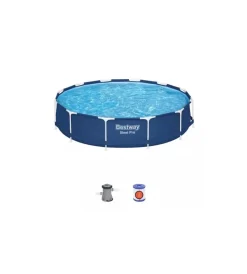 Piscine-Bestway Piscina fuori terra con struttura rotonda "steel pro" con pompa e filtro a cartuccia blu navy 366x76 cm - cod. 56681-new