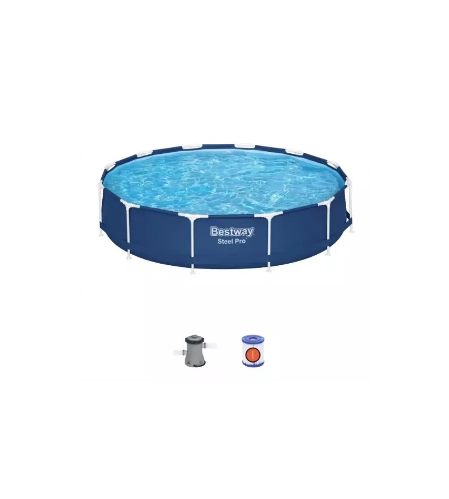 Piscine-Bestway Piscina fuori terra con struttura rotonda "steel pro" con pompa e filtro a cartuccia blu navy 366x76 cm - cod. 56681-new