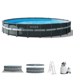 Hot Piscina fuori terra con struttura rotonda "ultra xtr frame" pompa a sabbia grigio scuro 732x132 cm - cod. 26340np Piscine