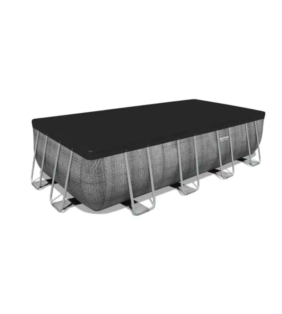 Piscine-Bestway Piscina fuori terra con struttura rettangolare "power steel frame" con copertura, filtro, scala e chemconnect effetto rattan 488x244x122 cm - cod. 56996