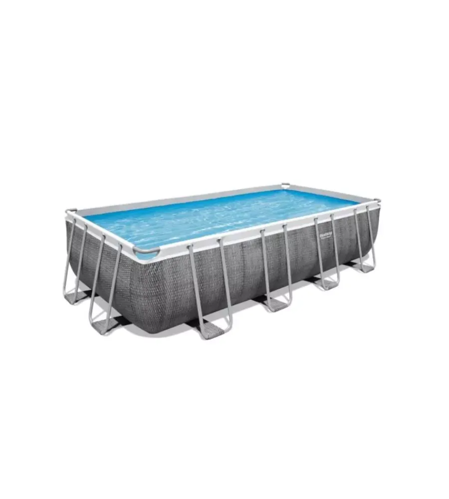 Piscine-Bestway Piscina fuori terra con struttura rettangolare "power steel frame" con copertura, filtro, scala e chemconnect effetto rattan 488x244x122 cm - cod. 56996