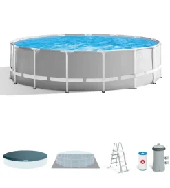 Piscine-Intex Piscina fuori terra con struttura rotonda "prisma frame" grigio chiaro 457x457x122 cm - cod. 26726np
