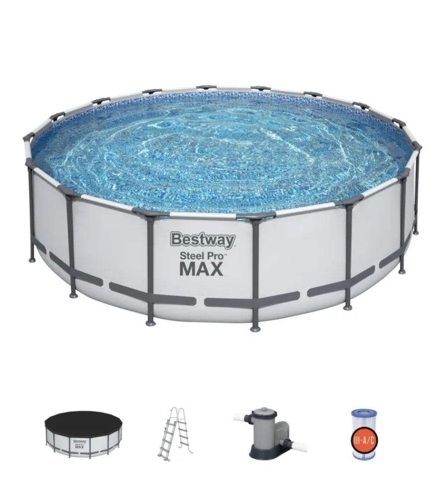 Piscine-Bestway Piscina fuori terra conn struttura rotonda "steel pro max" grigio chiaro 488x488x122 cm
