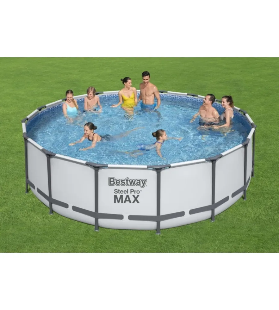 Piscine-Bestway Piscina fuori terra conn struttura rotonda "steel pro max" grigio chiaro 488x488x122 cm