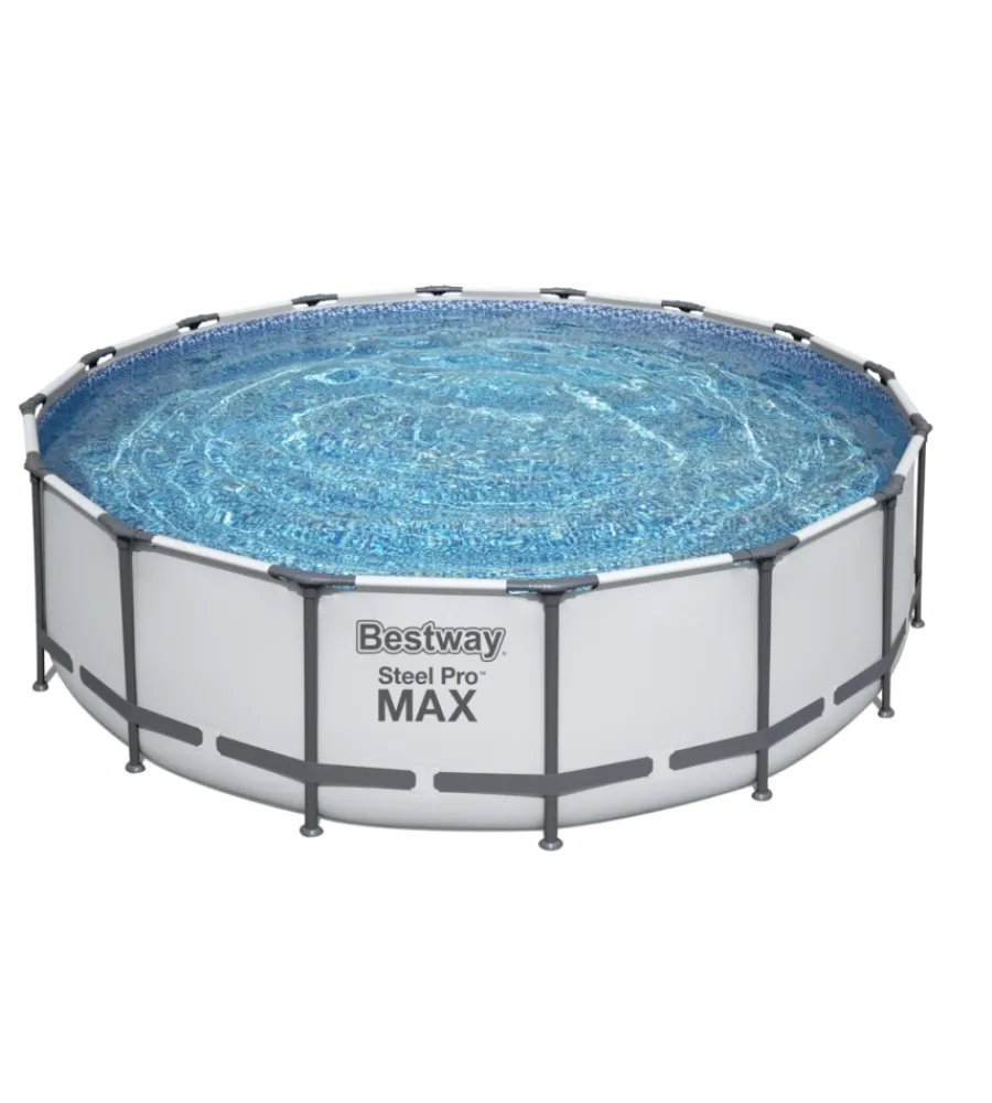 Piscine-Bestway Piscina fuori terra conn struttura rotonda "steel pro max" grigio chiaro 488x488x122 cm