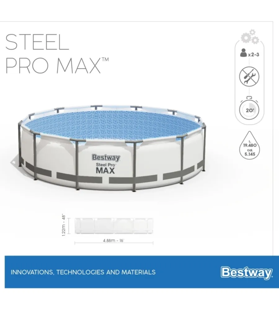 Piscine-Bestway Piscina fuori terra conn struttura rotonda "steel pro max" grigio chiaro 488x488x122 cm
