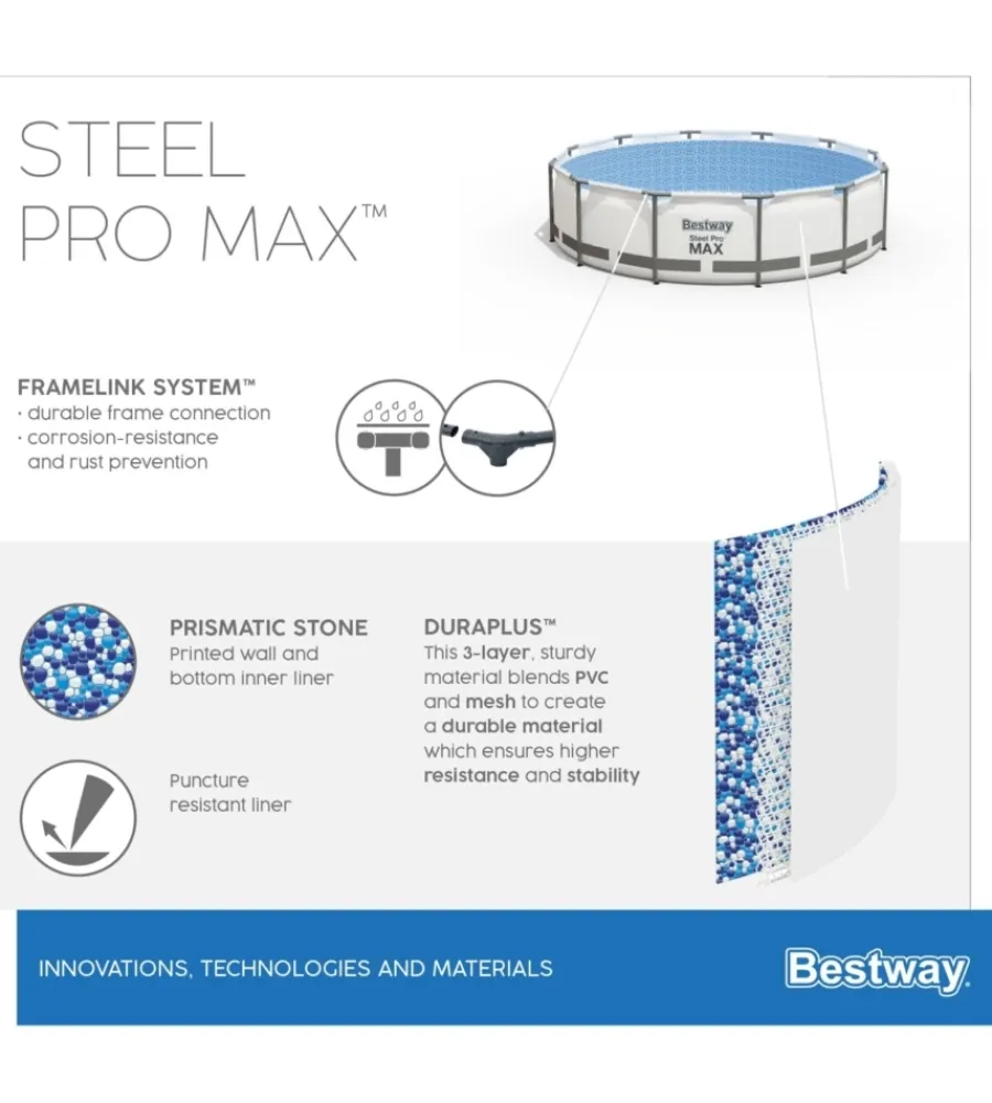 Piscine-Bestway Piscina fuori terra conn struttura rotonda "steel pro max" grigio chiaro 488x488x122 cm