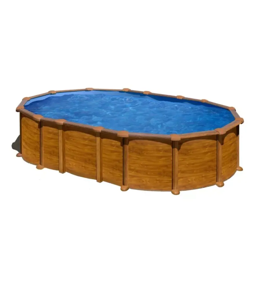 Piscine-Gre Piscina fuori terra ovale "amazonia" in acciaio effetto legno 610x375x132 - cod. kitprov6188wo