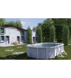 Piscina fuori terra ovale "groenlandia" in acciaio effetto legno nordico 610x375x132 - cod. kitprov618n Piscine