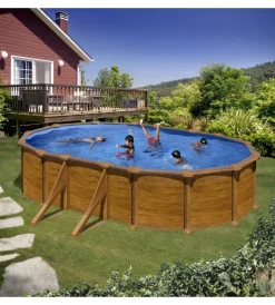 Piscine-Gre Piscina fuori terra ovale "pacific" in acciaio effetto legno 500x300x120 - cod. kit500w