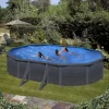Gre Piscine|Piscina fuori terra ovale "kea" in acciaio colore grafite 610x375x120 - cod. kit610gf