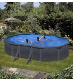Gre Piscine|Piscina fuori terra ovale "kea" in acciaio colore grafite 610x375x120 - cod. kit610gf