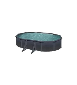 Gre Piscine|Piscina fuori terra ovale "kea" in acciaio colore grafite 610x375x120 - cod. kit610gf