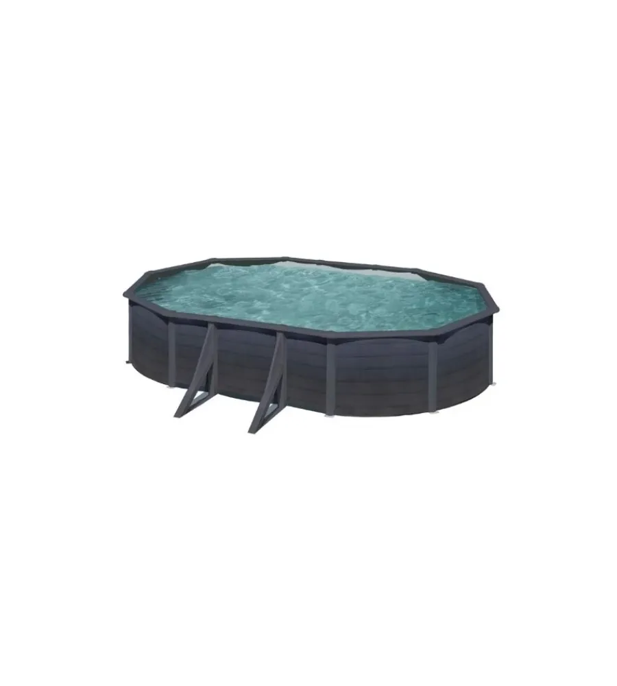 Gre Piscine|Piscina fuori terra ovale "kea" in acciaio colore grafite 610x375x120 - cod. kit610gf