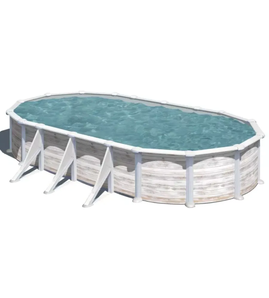 Gre Piscine|Piscina fuori terra ovale "groenlandia" in acciaio effetto legno nordico 730x375x132 - cod. kitprov738n