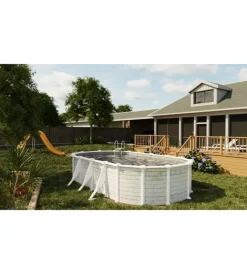 Gre Piscine|Piscina fuori terra ovale "groenlandia" in acciaio effetto legno nordico 730x375x132 - cod. kitprov738n