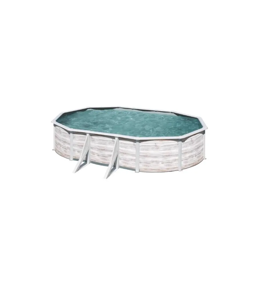 Discount Piscina fuori terra ovale "finlandia" in acciaio effetto legno nordico 610x375x120 - cod. kit610n Piscine