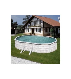 Discount Piscina fuori terra ovale "finlandia" in acciaio effetto legno nordico 610x375x120 - cod. kit610n Piscine