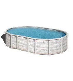 Piscine-Gre Piscina fuori terra ovale "islanda" in acciaio effetto legno nordico 610x375x132 - cod. kitprov6188n