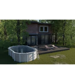 Piscine-Gre Piscina fuori terra ovale "islanda" in acciaio effetto legno nordico 610x375x132 - cod. kitprov6188n