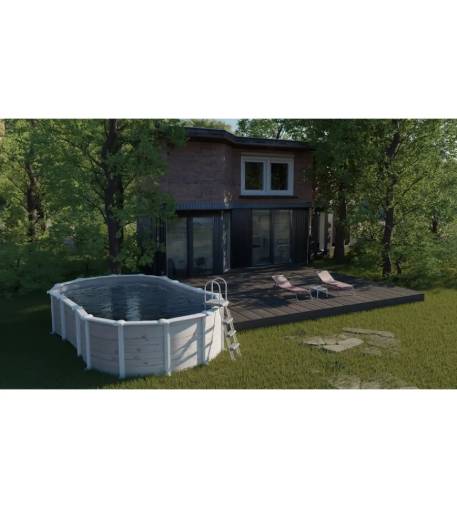 Piscine-Gre Piscina fuori terra ovale "islanda" in acciaio effetto legno nordico 610x375x132 - cod. kitprov6188n