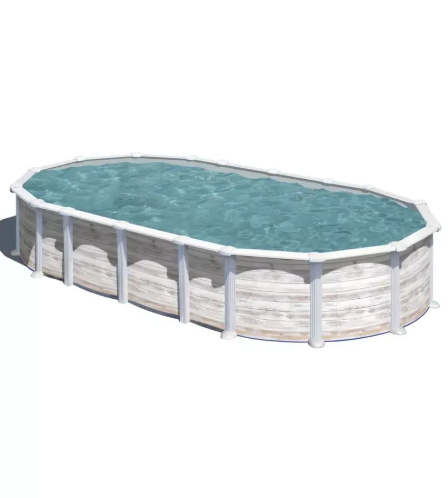 New Piscina fuori terra ovale "islanda" in acciaio effetto legno nordico 730x375x132 - cod. kitprov7388n Piscine