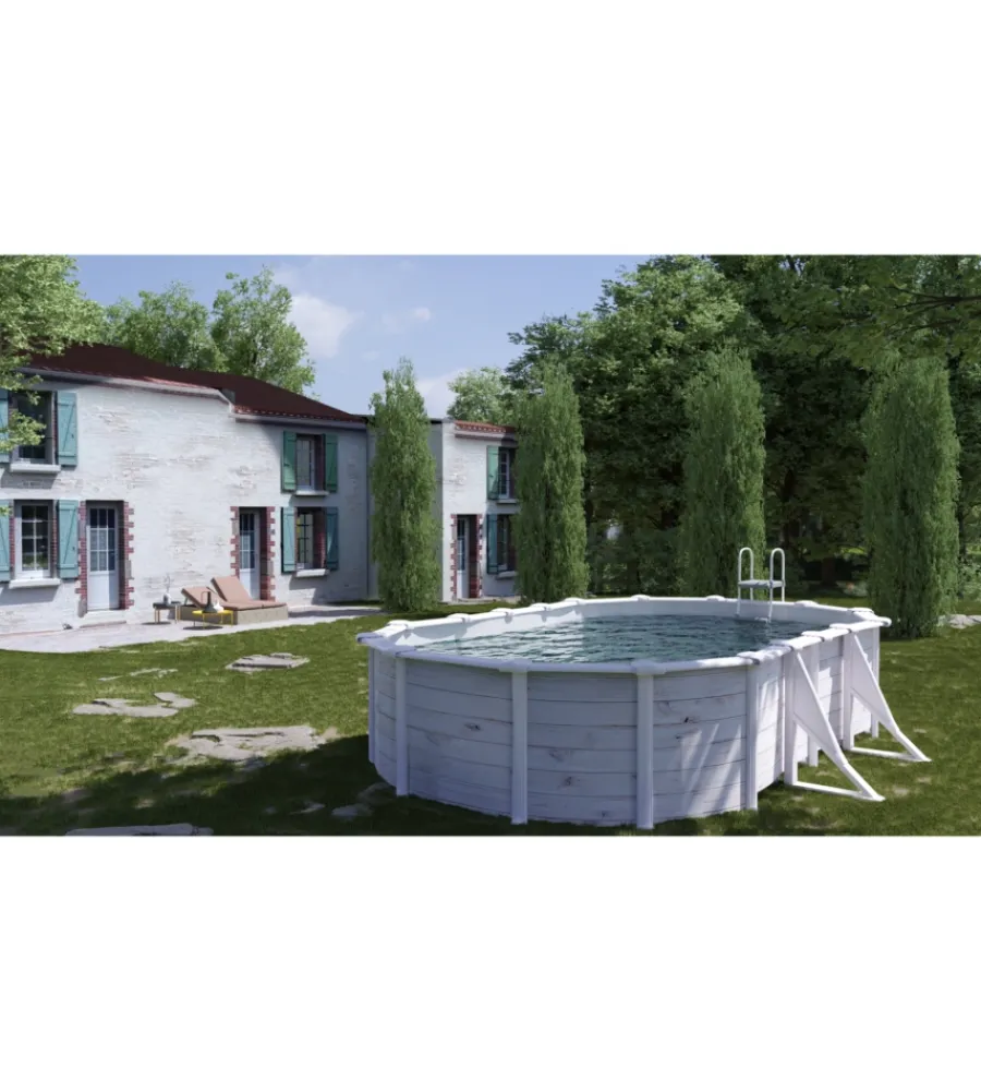 Piscine-Gre Piscina fuori terra ovale "groenlandia" in acciaio effetto legno nordico 500x300x132 - cod. kitprov508n
