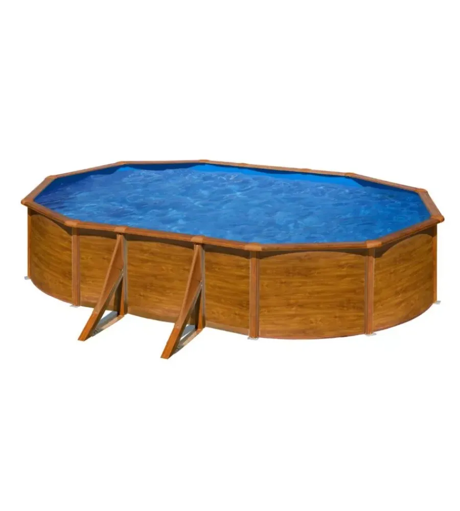 Gre Piscine|Piscina fuori terra ovale "pacific" in acciaio effetto legno 610x375x120 - cod. kit610w
