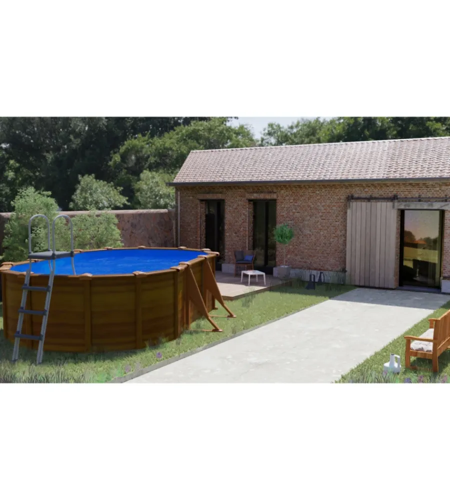 Gre Piscine|Piscina fuori terra ovale "pacific" in acciaio effetto legno 610x375x120 - cod. kit610w