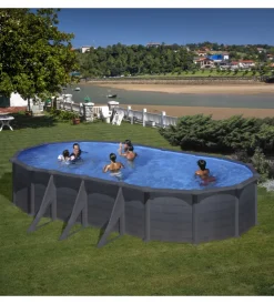 Gre Piscine|Piscina fuori terra ovale "kea" in acciaio colore grafite 730x375x120 - cod. kit730gf