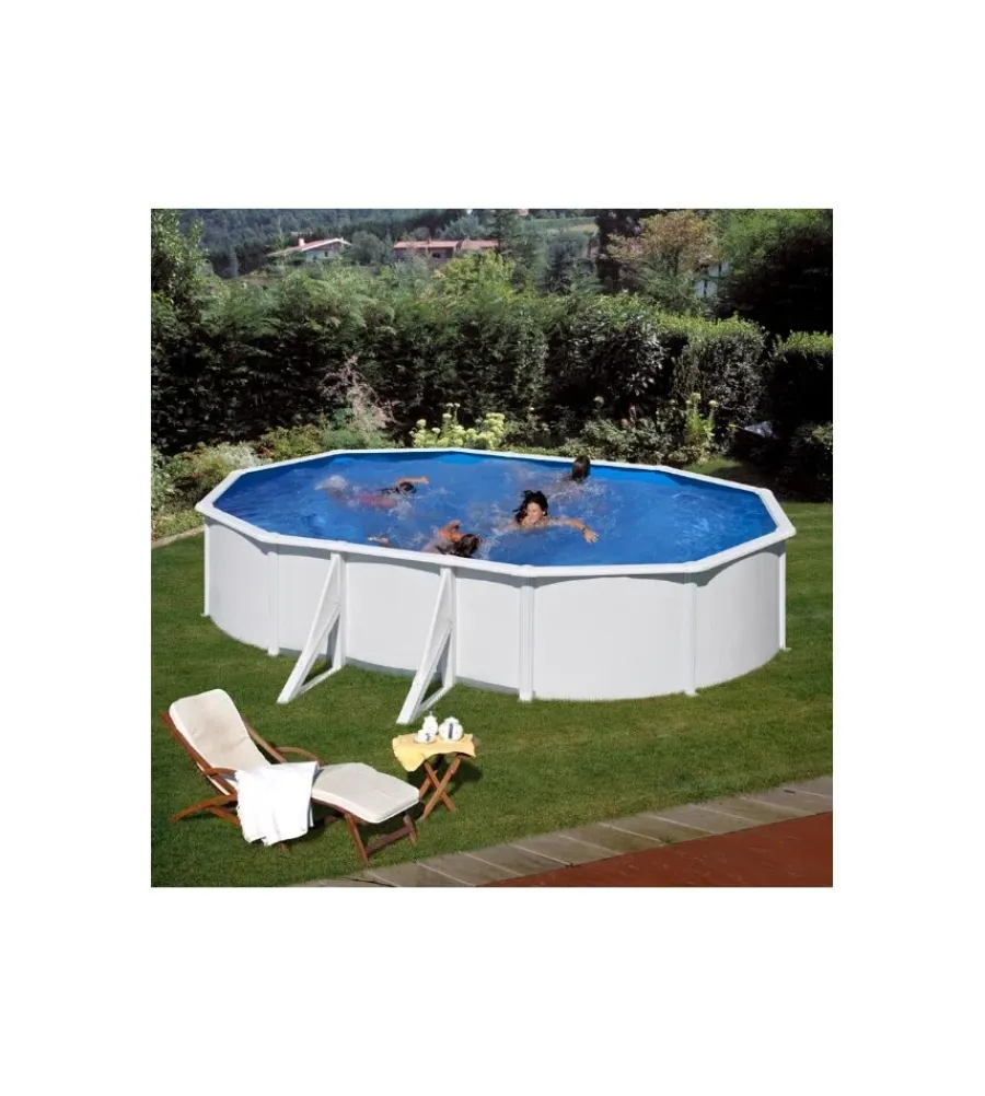 Gre Piscine|Piscina fuori terra ovale "fidji" in acciaio bianco 610x375x120 - cod. kit610eco