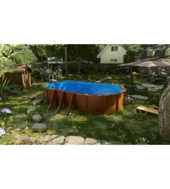 Piscina fuori terra ovale "pacific" in acciaio effetto legno 730x375x120 - cod. kit730w Piscine
