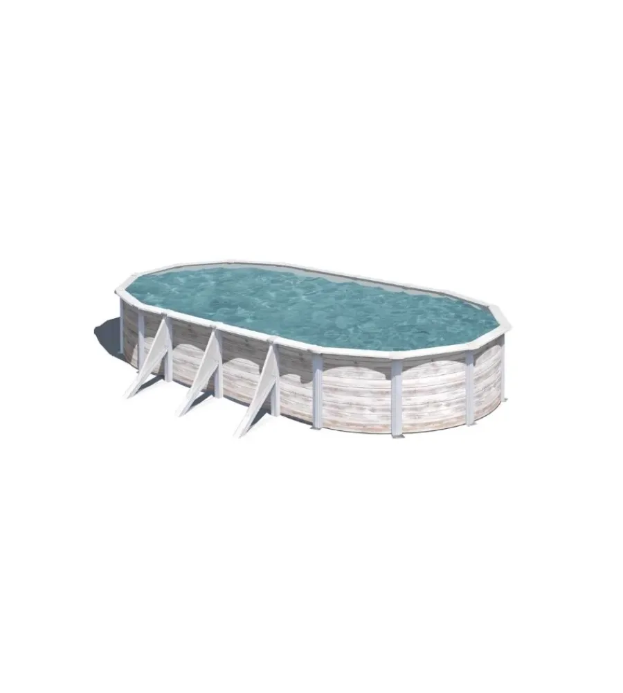 Gre Piscine|Piscina fuori terra ovale "finlandia" in acciaio effetto legno nordico 730x375x120 - cod. kit730n