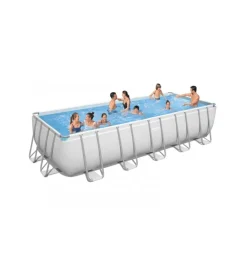 Piscine-Bestway Piscina fuori terra rettangolare con struttura "power steel frame" con pompa, scaletta, cover e chemconnect grigio chiaro 640x274x132 cm - cod. 5612b