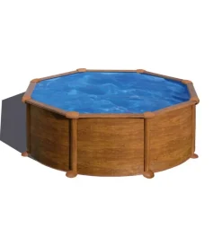 Hot Piscina fuori terra rotonda "mauritius" in acciaio effetto legno 460x460x132 - cod. kitpr458wo Piscine