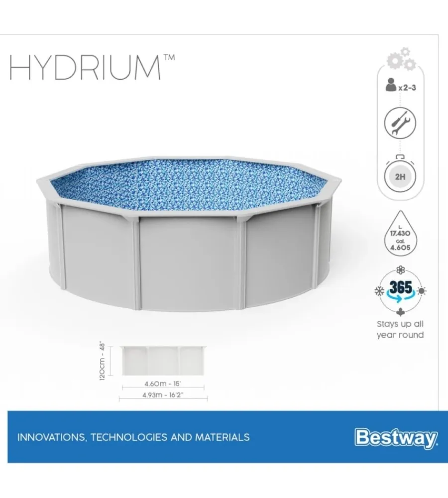 Piscine-Bestway Piscina fuori terra rotonda "hydrium" grigio chiaro 460x460x120 cm