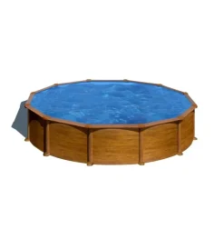 Gre Piscine|Piscina fuori terra rotonda "mauritius" in acciaio effetto legno 550x550x132 - cod. kitpr558wo