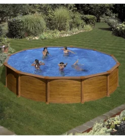 Gre Piscine|Piscina fuori terra rotonda "mauritius" in acciaio effetto legno 550x550x132 - cod. kitpr558wo