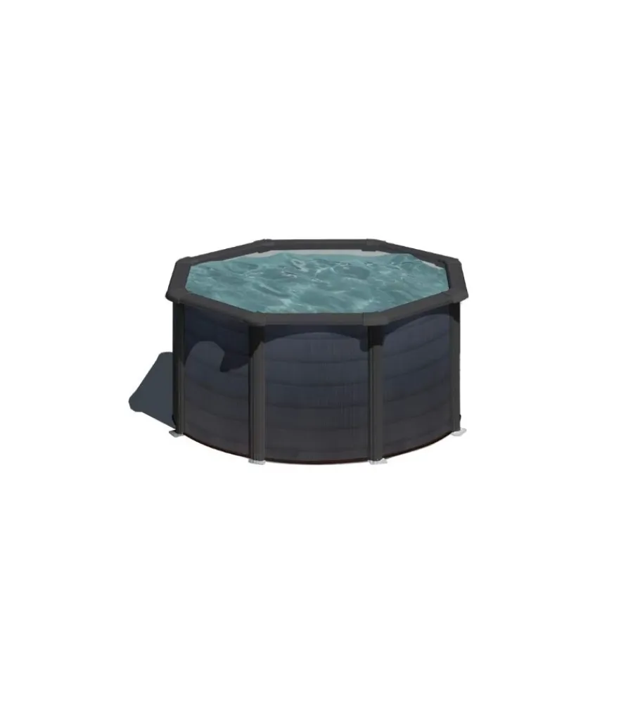 Piscine-Gre Piscina fuori terra rotonda "kea" in acciaio colore grafite 240x240x120 - cod. kit240gf