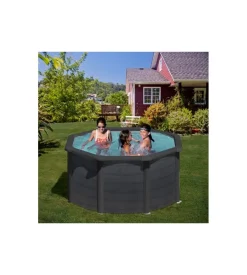 Piscine-Gre Piscina fuori terra rotonda "kea" in acciaio colore grafite 240x240x120 - cod. kit240gf