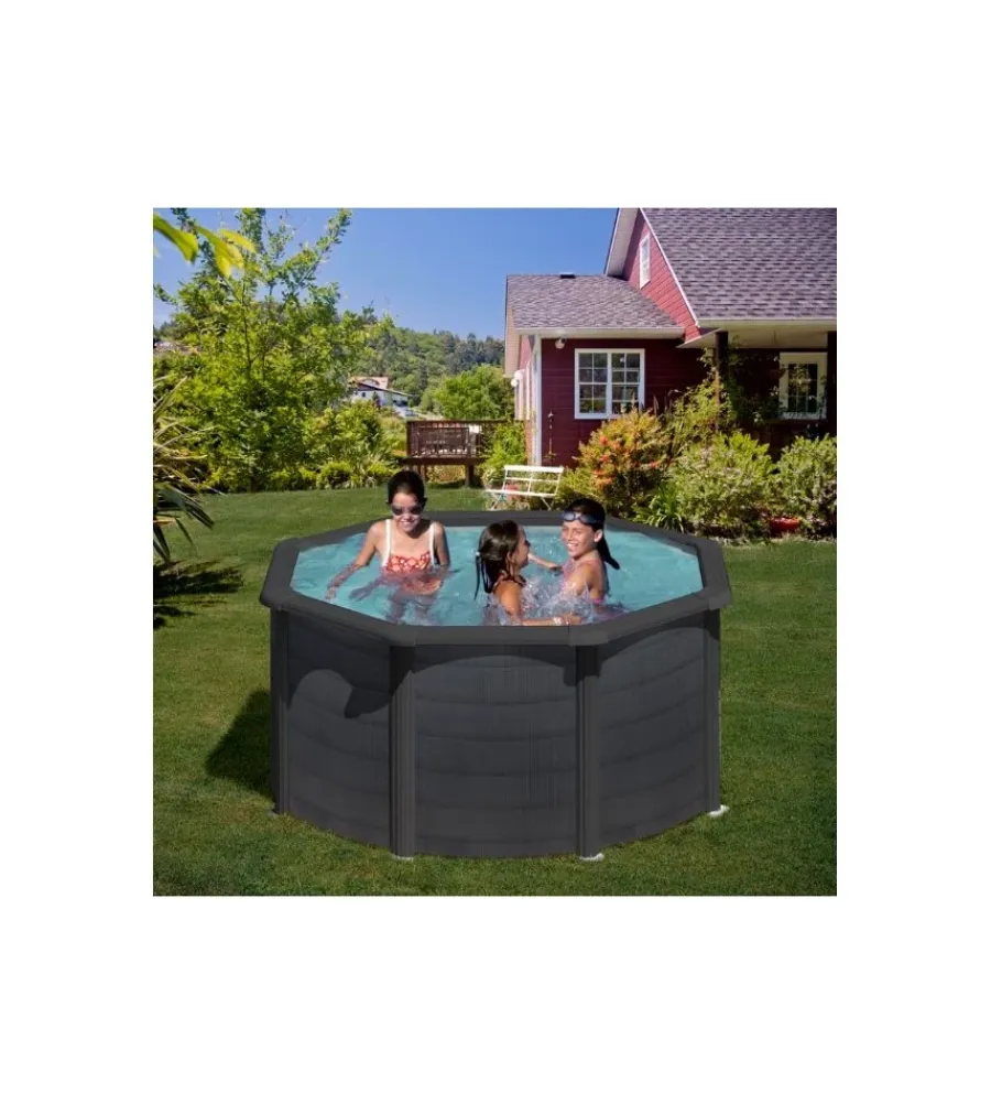 Piscine-Gre Piscina fuori terra rotonda "kea" in acciaio colore grafite 240x240x120 - cod. kit240gf