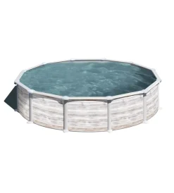 Gre Piscine|Piscina fuori terra rotonda "groenlandia" in acciaio effetto legno nordico 550x550x132 - cod. kitpr558n