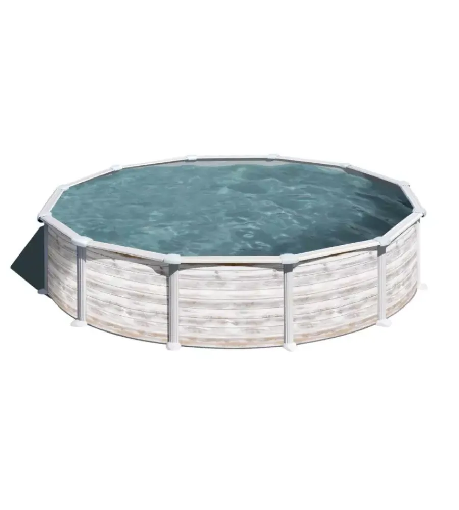 Gre Piscine|Piscina fuori terra rotonda "groenlandia" in acciaio effetto legno nordico 550x550x132 - cod. kitpr558n