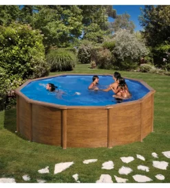 Piscine-Gre Piscina fuori terra rotonda "pacific" in acciaio effetto legno 350x350x120 - cod. kit350w