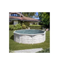 Gre Piscine|Piscina fuori terra rotonda "finlandia" in acciaio effetto legno nordico 460x460x120 - cod. kit460n