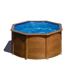 Gre Piscine|Piscina fuori terra rotonda "pacific" in acciaio effetto legno 240x240x120 - cod. kit240w