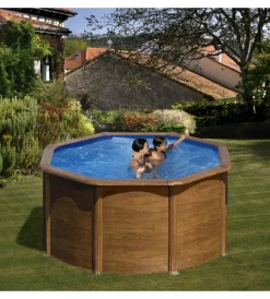 Gre Piscine|Piscina fuori terra rotonda "pacific" in acciaio effetto legno 240x240x120 - cod. kit240w