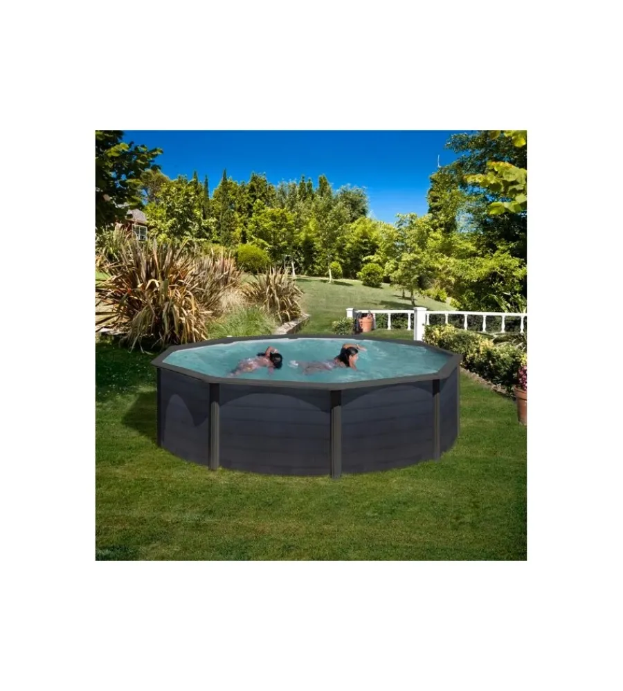 Piscine-Gre Piscina fuori terra rotonda "kea" in acciaio colore grafite 460x460x120 - cod. kit460gf