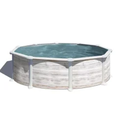 Piscine-Gre Piscina fuori terra rotonda "groenlandia" in acciaio effetto legno nordico 350x350x132 - cod. kitpr358n